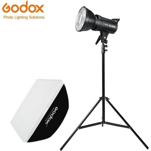 Godox SL-60W LED Video Light 5600K White Version Video Light Continuous Light Kit + 190cm Light Stand + 60x90cm Bowens Softbox