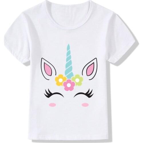 Cute Unicorn Face Design Children Funny T shirt Baby Boys Girls Harajuku Summer White T-shirt Kids Cartoon Clothes,HKP5177