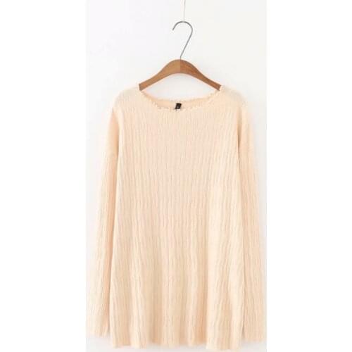 Plus size spring & autumn ruffled collar women pullovers sweater 2019 Yellowish rice & Smoke grey Knitted ladies sweater female