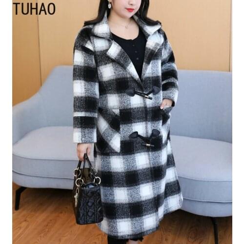 TUHAO Plus Size 8XL 7XL 6XL 5XL Women Coats Fashion Wide Lapel Women Winter Coat Loose Women Woolen Blend Winter Coat Femme