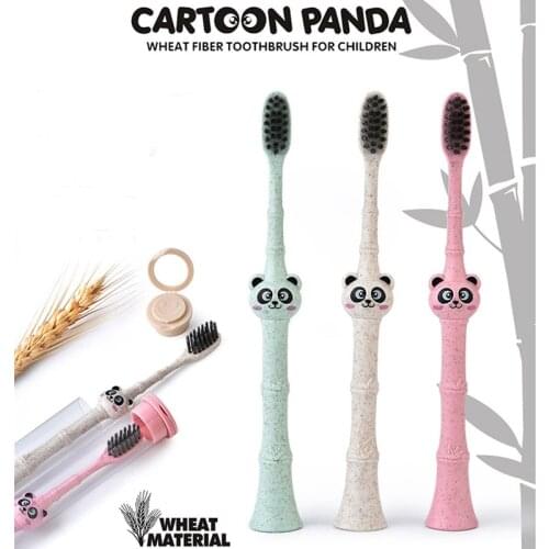 New 1 pc Cartoon Animal Panda Children Toothbrush Natural Wheat Straw Safety Oral Care Nano-antibacterial Mini Heads