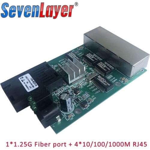 10/100/1000M 4 RJ45 1 SC Fast Ethernet switch Converter Ethernet Fiber Optical Media Converter fiber Port PCBA 1.25G