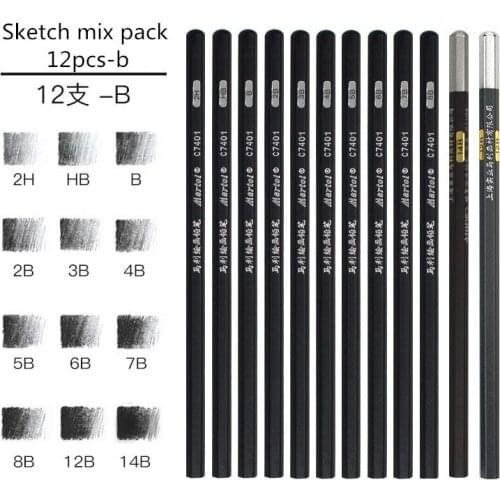12PCS Marley 7401 drawing pencil sketch sketching soft carbon pencil art drawing pencil