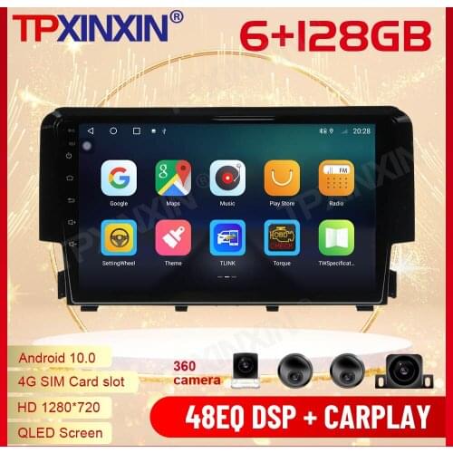 2 Din Carplay Android Radio Receiver Multimedia Stereo For Honda Civic 2016 2017 2018 GPS Navigation Auto IPS Recorder Head Unit