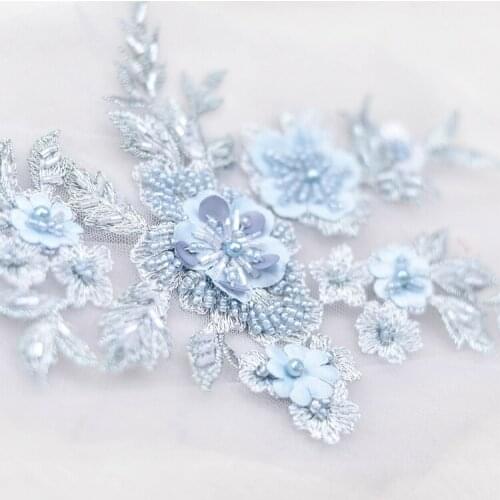 2 pc / Three-dimensional nail embroidery beads lace applique down jacket patch decorative flowers wedding dress DIY accessories