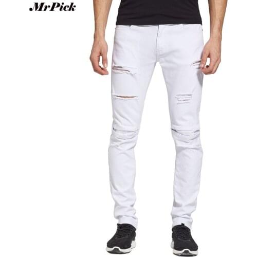 2016 Skinny Jeans Men Designer Slim Fit Jeans White Ripped Jeans Good Quality Q6502