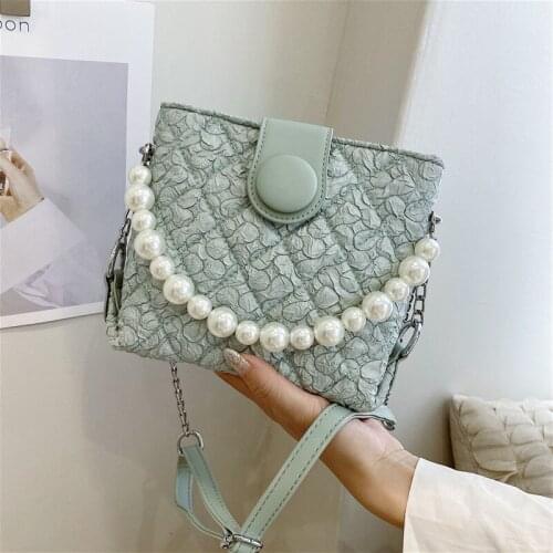 2021 New Pearl Handbag for Women Fashion Lace Chain Shoulder Bag Womens Solid Color Large Capacity Messenger Bag