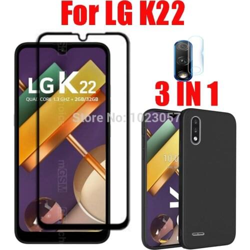 3 in 1 Full Cover Tempered Glass Case For LG K22 Camera Lens Screen Protector Protective Glass For LG K22
