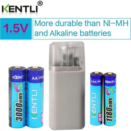 4pcs 1.5v 1180mWh 3000mWh AA AAA rechargeable polymer lithium battery + 4 slots aa aaa li-ion battery charger with flashlight