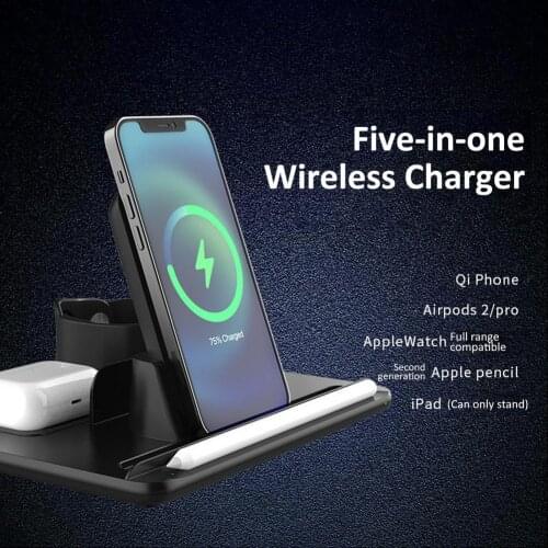 5 In 1 Foldable Charging Dock Station Wireless Charging Base Mobile Phone Tablet Watch Headset Charger Fast Wireless Charger