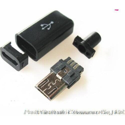 50pcs DIY Micro USB Type B Male 5pin Four Piece Assembly Connector Plug Socket , 4 in 1 Black color, free shipping