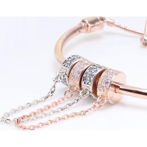 Authentic 925 Sterling Silver Clear Pave Safety Chain Clip Charms Fit Original Pandora Bracelet For Women DIY Jewelry S925 Beads