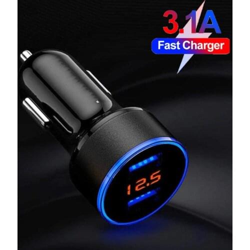 3.1A Dual USB Car Charger Mobile Phone Fast Charging Adapter With LED Display Car-Charger for Xiaomi Samsung iPhone 11 Pro Max