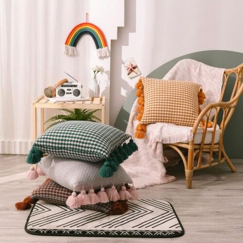 Nordic Tassel Knitted throw Pillow case Office Sofa Cushion cover 45x45cm Waist Car Chair Home Large pillow covers decorative