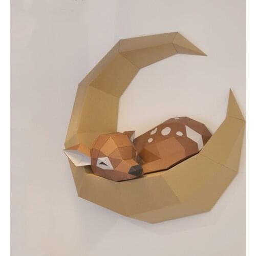 DIY Wall Papercraft 3D Paper Sika On The Moon Handmade Material Package for Home Wall Decoration Puzzles Educational Kids Toys