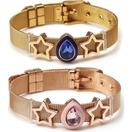 Two-Tone Stainless Steel Mesh Bracelets For Women Men Golden Love Heart Beaded 10mm Ribbon Mesh Bracelet & Bangle Gifts