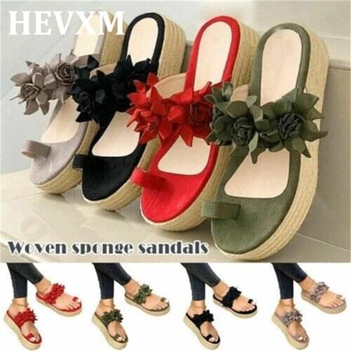 HEVXM 2020 Hot Leisure Print Straw Platform High Heels Party Woman Thick Bottom Shoes Summer Sandals Women Casual Sneakers Shoes