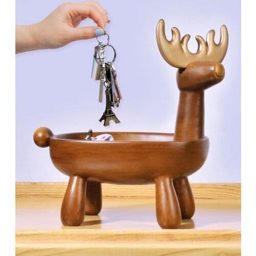 Classic imitation wood resin elk desktop organize Cute little animal key storage rack living room decoration furnishings
