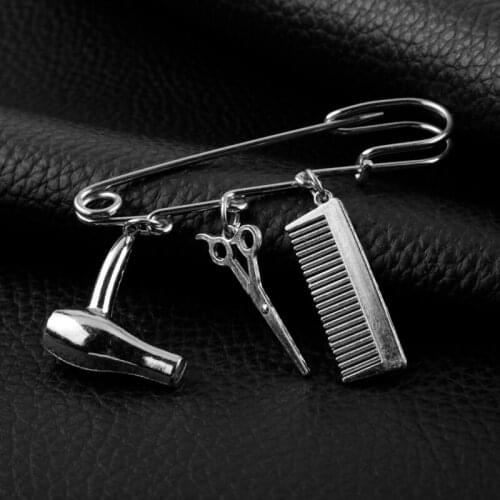 Creative Hair Stylist Brooch Charm Jewelry Hairdressing Scissors Comb barber pins Pendant Washing and Cutting Brooch enamel pin