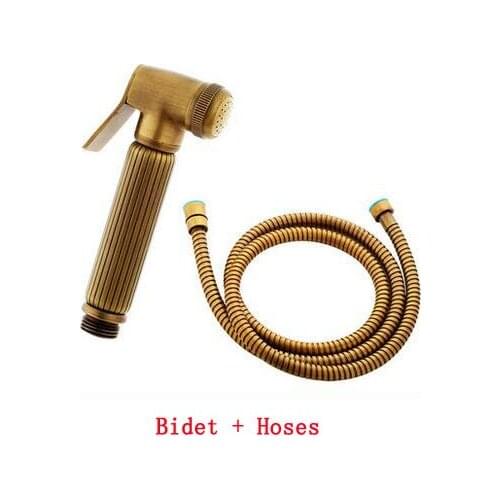 Brass handheld bidet shower set, Antique bathroom wall mounted bidet spray set, Copper toilet flushing device suit vintage