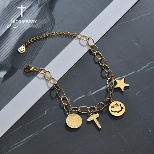 Letdiffery Stainless Steel Roman Numbers Bracelet Charming Star Smiley Lucky Jewelry for Women Girlfriend Christmas Gifts