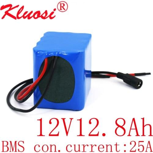 KLUOSI 12V 12.8Ah 12Ah 3S4P High Capacity 12.6V Li-ion Battery Pack with 25A BMS for LED Lamp Light Backup Power Electrical Tool