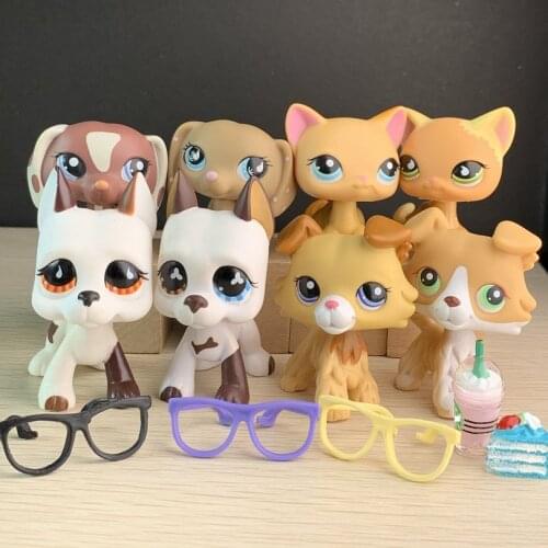 Pets Shop Collie Littlest Great Dane Dog Rare with 5pcs Accessories Drink Cake Glasses for Figures Toy Best Gift for Kids