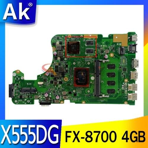Akemy For Asus X555YI X555D A555D X555Y X555DG notebook mainboard with FX-8700 CPU 4GB RAM X555DG laptop motherboard tested OK