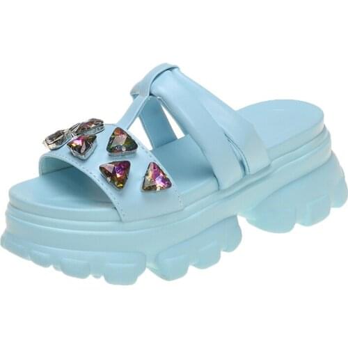 Fashion High Heel Slippers for Woman Summer Platform Shoes Women 2021 New Thick Sole Indoor Home Shoe Womens Pink House Slipper