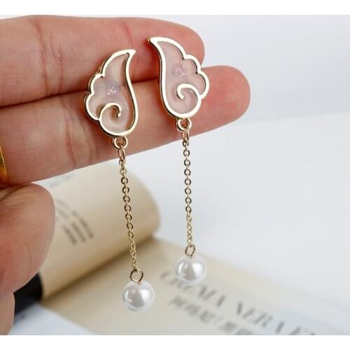 MQCHUN Enamel Angel Wings Cherry Blossom Imitation Pearls Handmade Card Captor Sakura Dangle Earrings for Women Girls-15