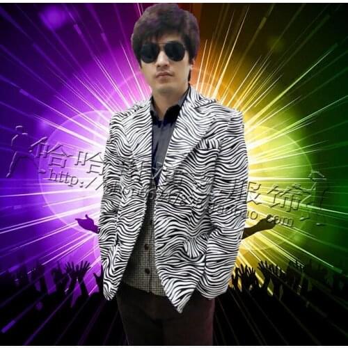Zebra Pattern Clothes Men PU Suits Designs Masculino Homme Stage Personalized Singers Jacket Men Blazer Dance Star Style S - 3XL