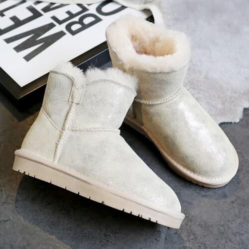 2021 New Fashion Classic Thick Natural Sheeps Wool Snow Boots Women Shoes Slip-on Ladies Genuine Leather Warm Winter Ankle Boots