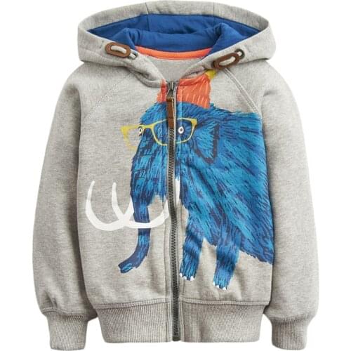 Baby Boy Clothes Toddler 2021 New Autumn Cotton Elephant Print Sweatshirt Gray Designer Hooded Sweater for Kids 2-7 Years