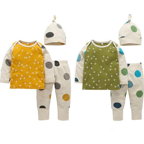 Toddler Baby Clothes Set Dot Printed Long Sleeve T-Shirt Tops+Long Pants+Hat 3PCS Set Newborn Kids Casual Clothing Play Mats