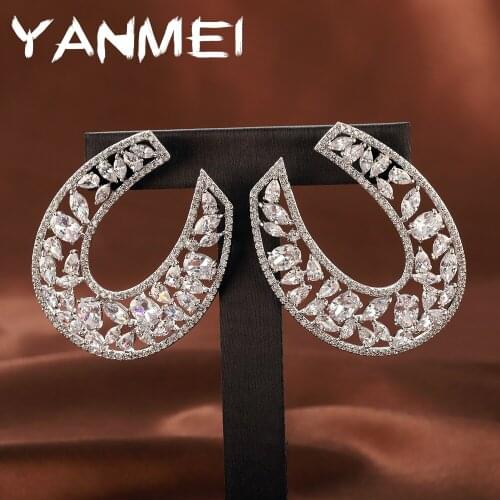Huge Classic Exaggerated Geometric Earrings Fashion U-shaped Hoop Earrings for Women Silver Earrings Ethnic Style Hollow Jewelry