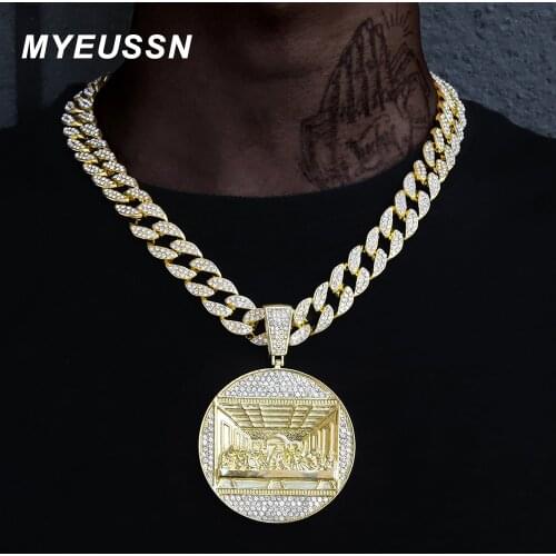 Hip Hop Last Supper Pendant Necklace Mens jewelry Iced Out Cuban Link Necklace Fashion Pendant Men Gift Hip Hop Jewelry chain