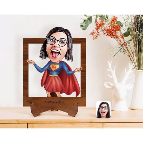 Personalized Super Mom Caricature Of Wooden STANDING 3D Biblo-1