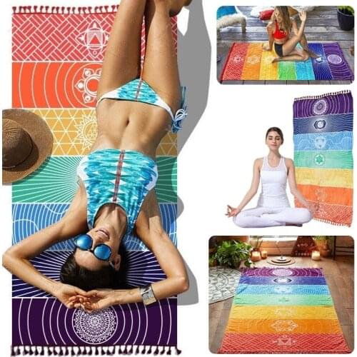 Rainbow Boho Beach Mat Fashion Newest Rainbow Mandala Blanket Striped Wall Hanging Tapestry Yoga Home Deco Multi-Color