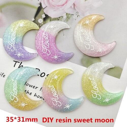 20pcs/lot DIY flat back resin colorful glitter moon cabochons accessories new arrival