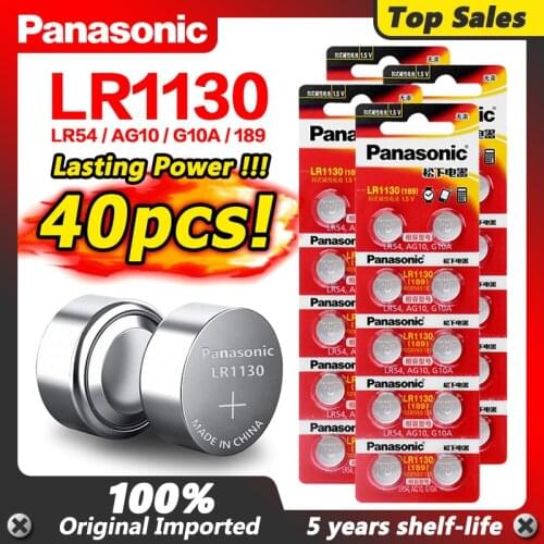 40Pcs/4Cards Panasonic 1.5V AG10 389 LR54 SR54 SR1130W 189 SB-BU L1130 1130 LR1130 Button Batteries Alkaline Cell Coin Battery