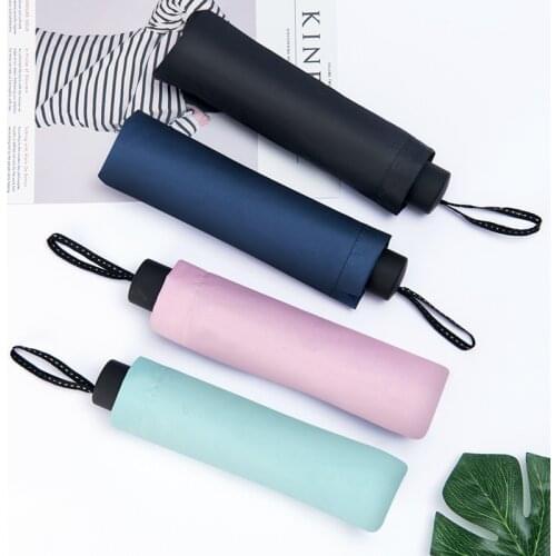 Solid Color Sunny Umbrella Dual Use 3 Folding Black Glue Sunscreen Parasol Student Girl Gift Sunny and Rainy Umbrella