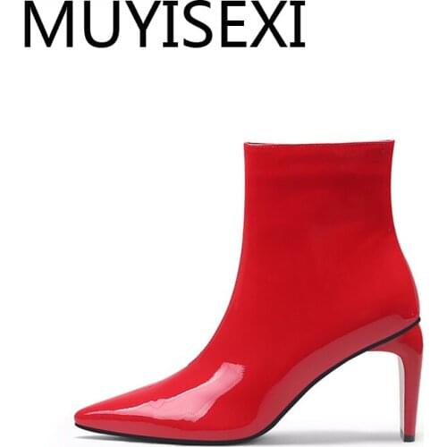 Superstar pointed toe elegant style side zipper nightclub brand 7.5cm super high heel runway wedding women boots HL294 MUYISEXI