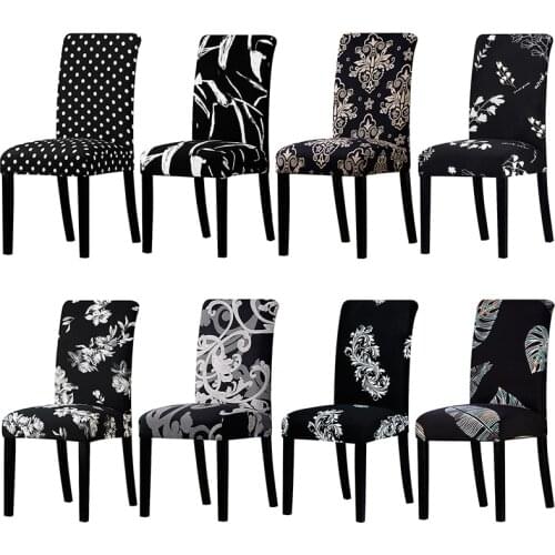 All black flower printed Chair Cover Washable Removable big elastic seat Covers Slipcovers Stretch for banquet hotel arm wedding