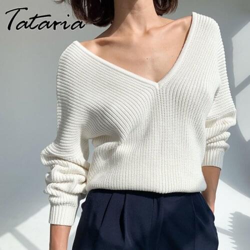 High Fashion Autumn 2021 Sweater for Women Knitted Top Classic Basic V Neck Pullovers Sweaters Brown Soft Girl Knitted Jumpers
