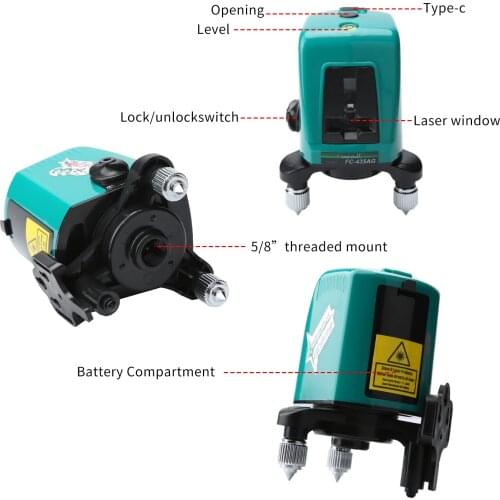 High-power outdoor FC-435AG green light cross laser level 360-degree self-leveling 1V1 horizontal and vertical power laser