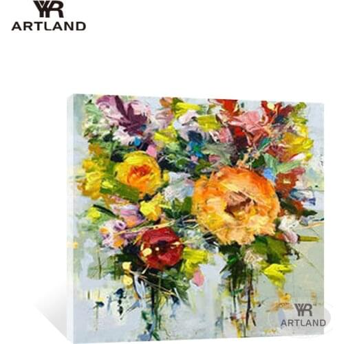 YYR-ARTLAND Hot High quality Large yellow flowers for home design Hand painted abstract oil painting for living room no framed