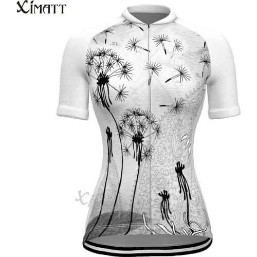 Womens Short Sleeve Cycling Jersey Summer White Floral Botanical Printing XIMATT Quick Dry Show Slimming Customizable