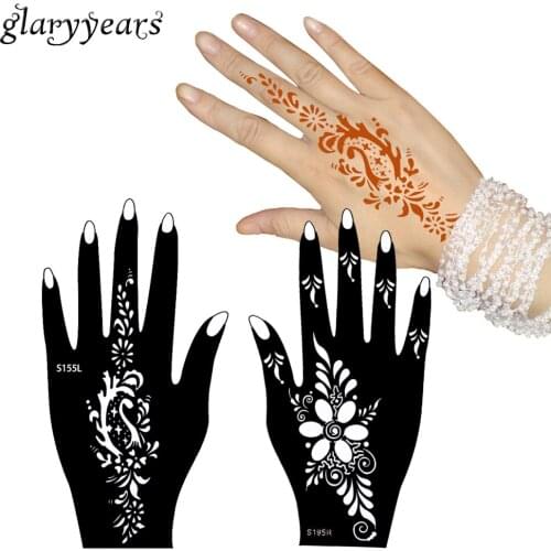 Glaryyears 3 Pairs Women Hands Finger Art Flower Design Henna Tattoo Stencil Waterproof Mehndi Indian Style Template New S100#04