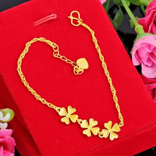 Yellow Gold Bracelet For Women Simple Sand gold Flower Chain Charm Bracelets Wedding Engagement Fine Jewelry Gift pulseras mujer