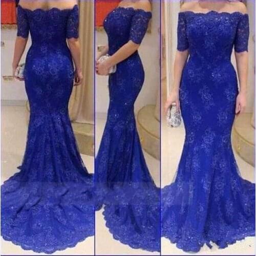 Sexy hochzeitskleid Trumpet Mermaid Evening Dresses Appliques Lace Short Sleeve Long Woman Party Gowns gelinlik robes de soiree